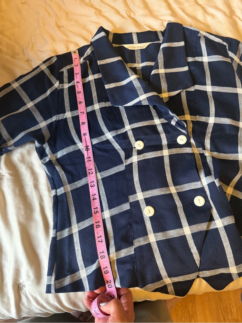 Vintage 90s Stagecraft Japanese Retro Windowpane Grid Blouse Doublebreasted crop - Picture 4 of 8